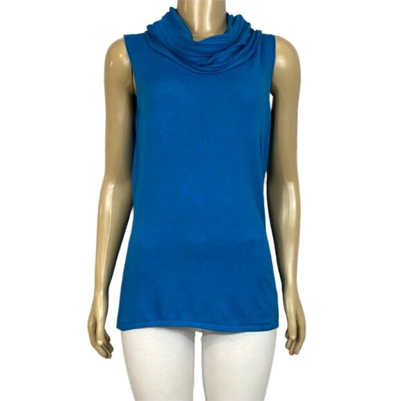 COPY - NWT Parkhurst Top Womens Cowl Neck Peacock Blue Knit Sleeveless - Picture 1 of 9
